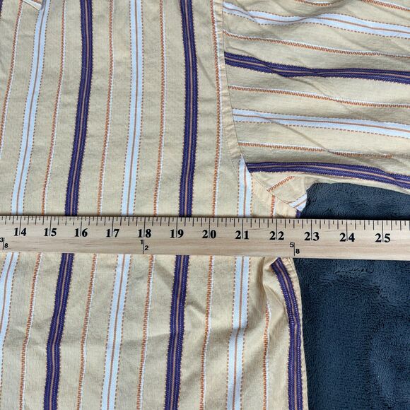 Lanzino Mens Button Front Shirt Yellow Stripe Long Sleeve Flip Cuff Sz Large - Picture 5 of 7